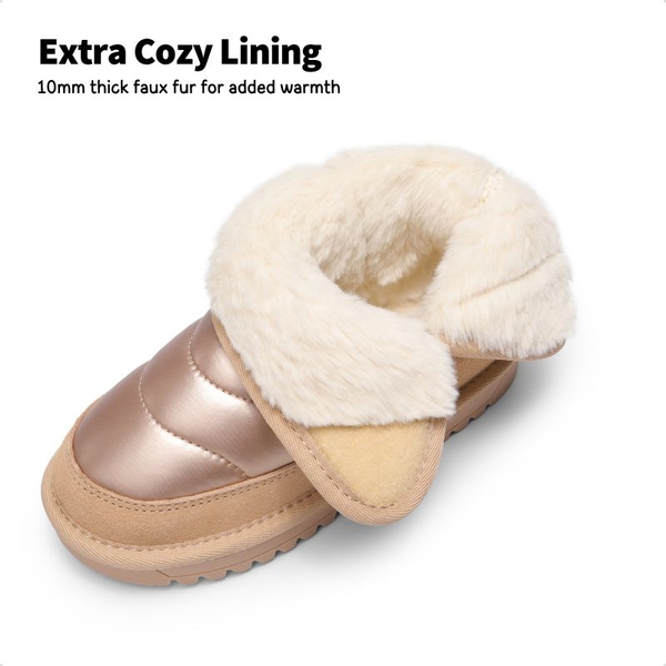 Kids Faux Fur Ankle Snow Boots - ROSE GOLD - 2